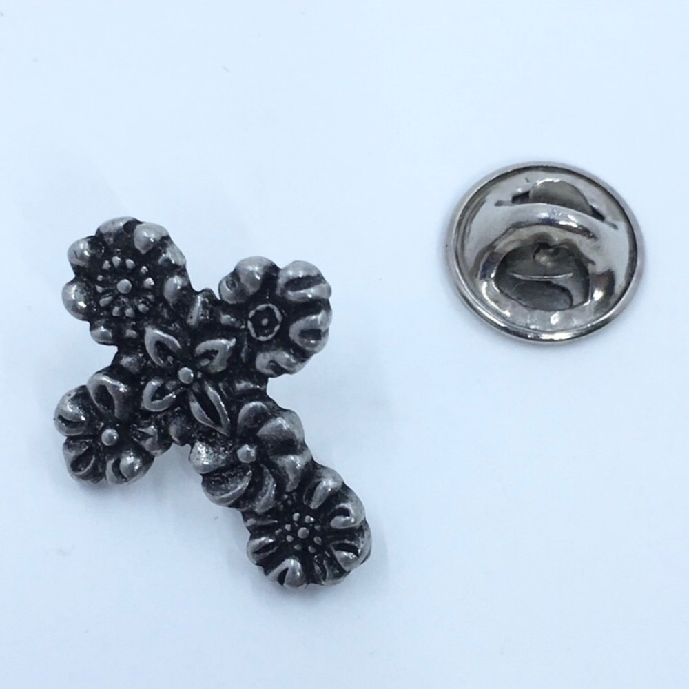 🔴 Floral Cross Pin / Brooch / Tie Tack